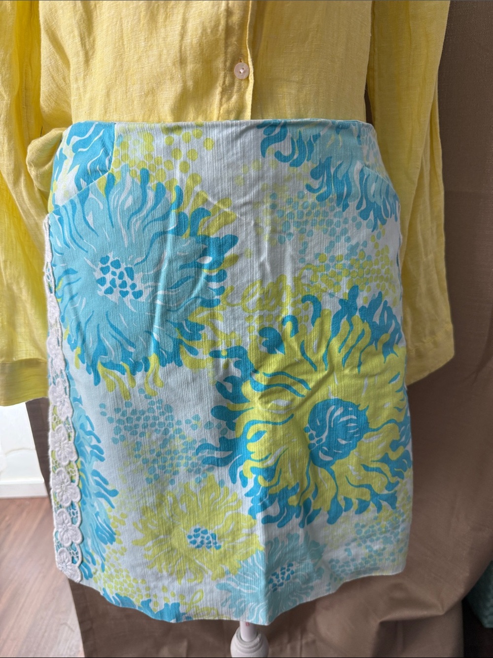 Lilly Pulitzer Blue & Yellow Floral Swim Sarong Skirt